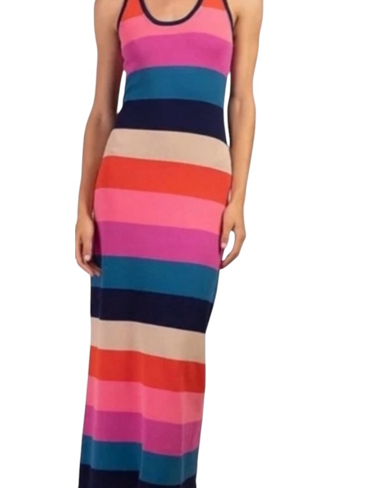 Trina Turk Kavaja Multicolor Stripe Tank Maxi Dress - Red Pink Blue Cream Sz: L